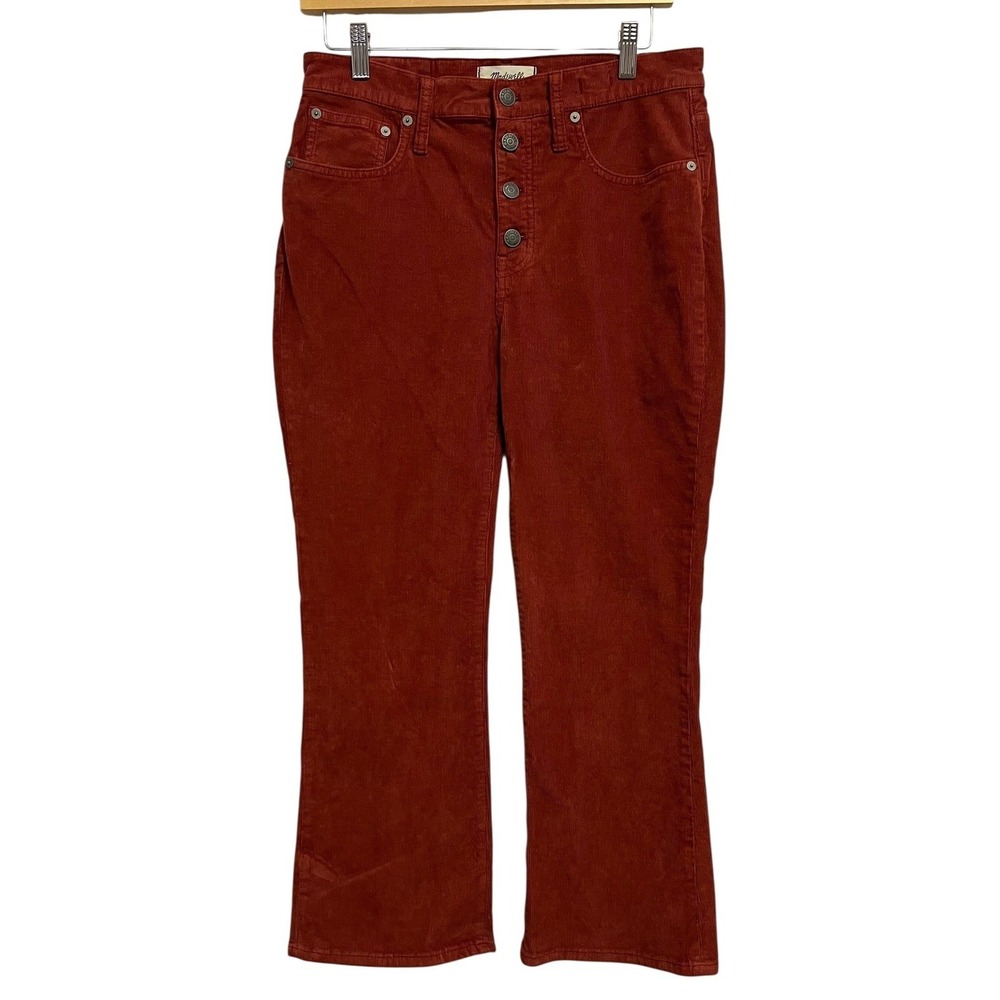 Madewell Cali Demi-Boot Corduroy Pants 29 Rust Red Cropped Bootcut Button Fly